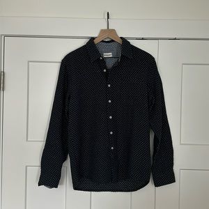 Men’s Bridge & Burn blue with polka dot button up shirt